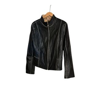 Black Faux Leather Women's Reversible Jacket